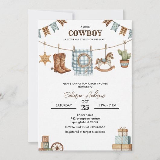 Op maat gemaakte Cowboy Baby Shower Uitnodiging (Voorkant)
