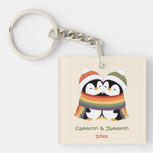 Op maat gemaakte Cozy Pride Pinguïns Kerst Sleutelhanger (voorkant)