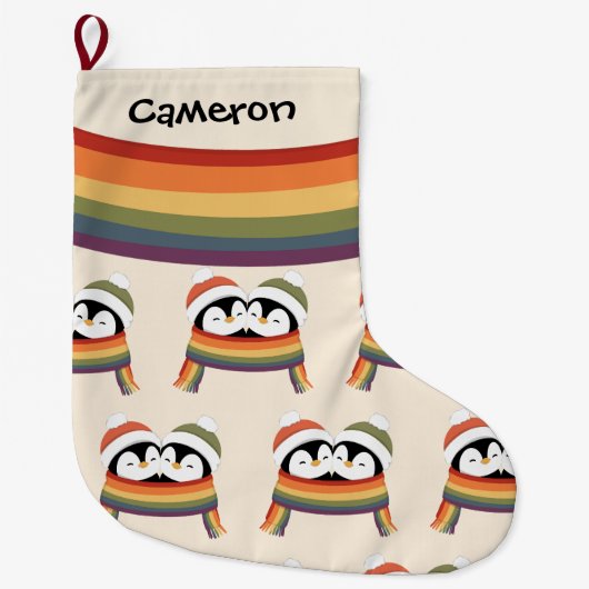 Op maat gemaakte Cozy Pride Pinguïns Kerstmis Grote Kerstsok (Voorkant)
