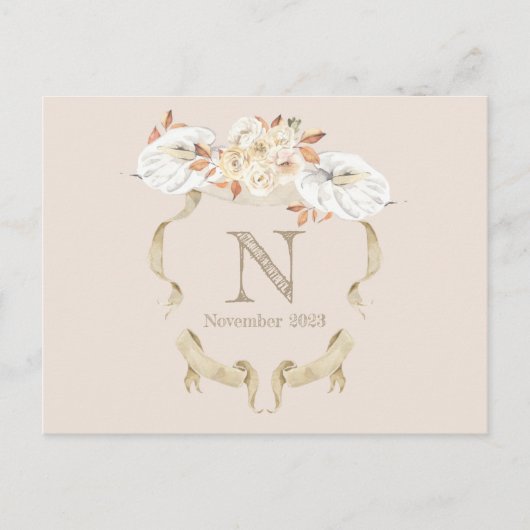 Op maat gemaakte Crème Roze Monogram Wapen Rouwkaa Briefkaart (Voorkant)