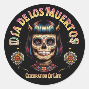 Op maat gemaakte Dia De Los Muertos Suiker Schedel Ronde Sticker