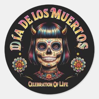 Op maat gemaakte Dia De Los Muertos Suiker Schedel Ronde Sticker