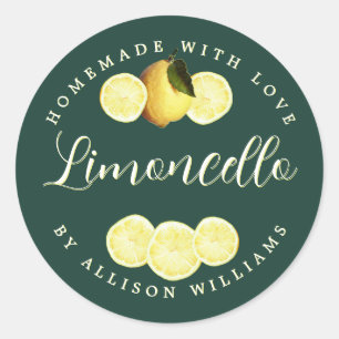 Op maat gemaakte donkergroene limoncello-etiket ronde sticker