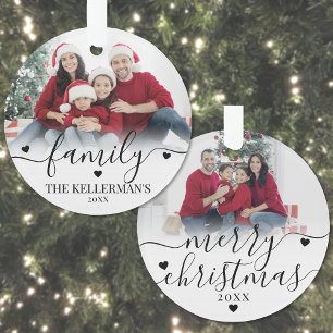 Op maat gemaakte dubbelzijdige familie kerst met t ornament
