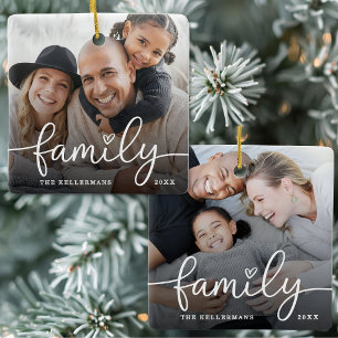 Op maat gemaakte dubbelzijdige familie kerstboom m keramisch ornament