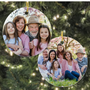 Op maat gemaakte dubbelzijdige familie kerstfoto m keramisch ornament