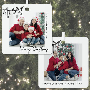 Op maat gemaakte dubbelzijdige familie kerstkaart  metalen ornament
