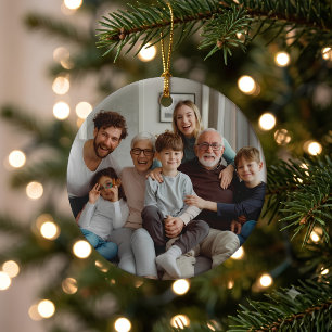 Op maat gemaakte dubbelzijdige gezinsfoto Kerst Ro Keramisch Ornament