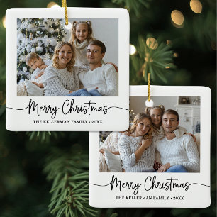 Op maat gemaakte dubbelzijdige twee foto's Prettig Keramisch Ornament