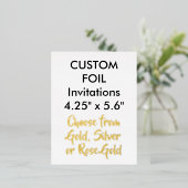 Op maat gemaakte echte folie uitnodigingen Goud 4. (Staand Voorkant)