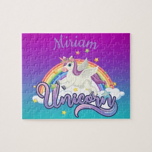 Op maat gemaakte eenhoorn regenboog gepersonalisee legpuzzel (Horizontaal)