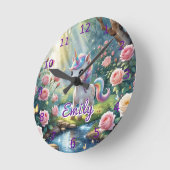 Op maat gemaakte eenhoorn wandklok – Roze rozenbos (Hoek)