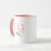 Op maat gemaakte eerste bloemige monogrammok mok (Voorkant links)