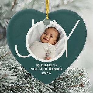 Op maat gemaakte eerste kerst foto groen voor baby keramisch ornament
