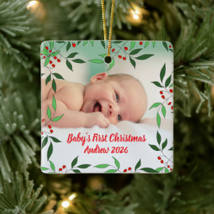 Op maat gemaakte eerste kerst foto naam voor baby keramisch ornament
