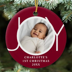 Op maat gemaakte eerste kerst foto van baby meisje keramisch ornament