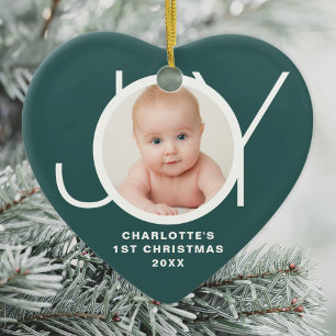 Op maat gemaakte eerste kerst foto voor baby Groen Keramisch Ornament