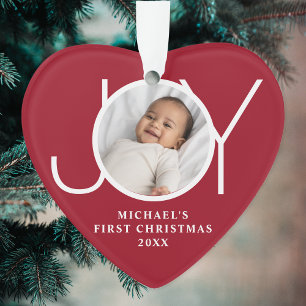 Op maat gemaakte eerste kerst van baby foto rood h ornament