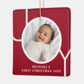 Op maat gemaakte eerste kerstfoto van baby rood keramisch ornament (Links)