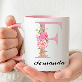 Op maat gemaakte eerste naam bloemen mok cadeau vo