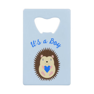 Op maat gemaakte egel met blauwe hart voor babyjon creditkaart flessenopener