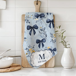 Op maat gemaakte elegante blauwe strik bloemige mo theedoek