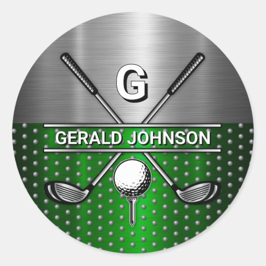 Op maat gemaakte elegante golf monogram ronde sticker (Voorkant)