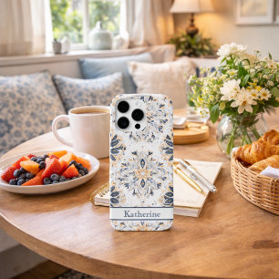 Op maat gemaakte Elegante Mandala Goud Marineblauw iPhone 16 Pro Max Hoesje