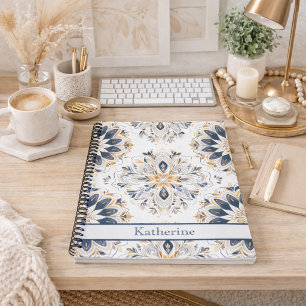 Op maat gemaakte Elegante Mandala Goud Marineblauw Notitieboek