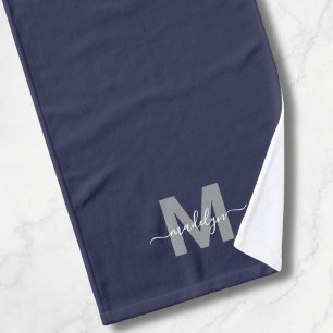 Op maat gemaakte elegante marineblauwe naammonogra handdoek