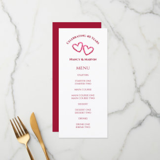 Op maat gemaakte elegante rode 40e huwelijksjubile menu