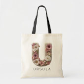 Op maat gemaakte elegante script initiële bloemrij tote bag (Voorkant)