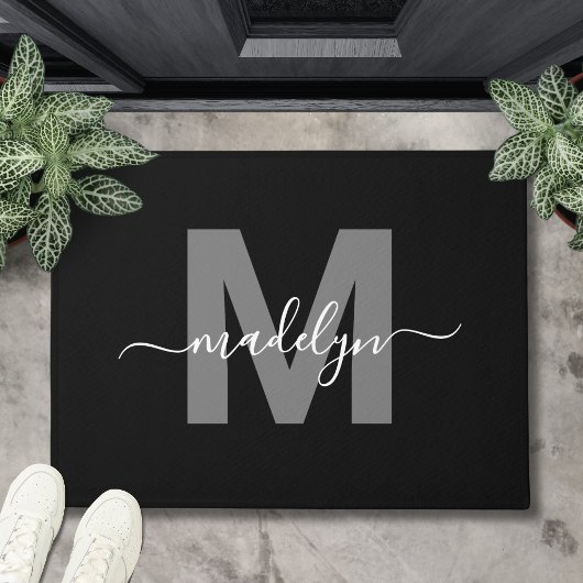 Op maat gemaakte Elegante Zwarte Witte Monogram Sc Deurmat