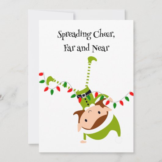 Op maat gemaakte Elf QR Code Kerstkaart met Golven (Voorkant)