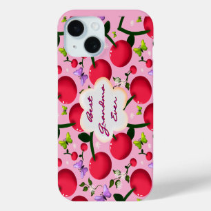 Op maat gemaakte en gepersonaliseerde cherry vlind iPhone 15 case
