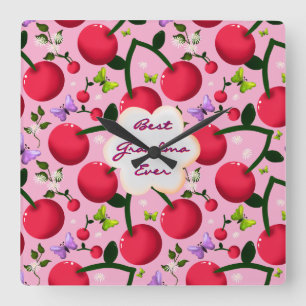 Op maat gemaakte en gepersonaliseerde cherry vlind vierkante klok