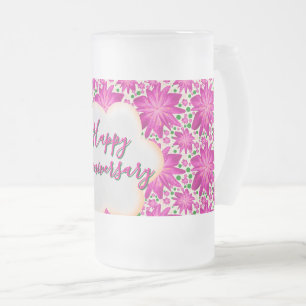 Op maat gemaakte en gepersonaliseerde roze bloemen matglas bierpul