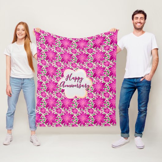 Op maat gemaakte en gepersonaliseerde roze bloemst fleece deken (In situ)