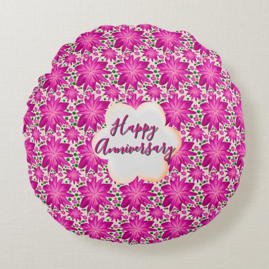 Op maat gemaakte en gepersonaliseerde roze bloemst rond kussen (Voorkant)