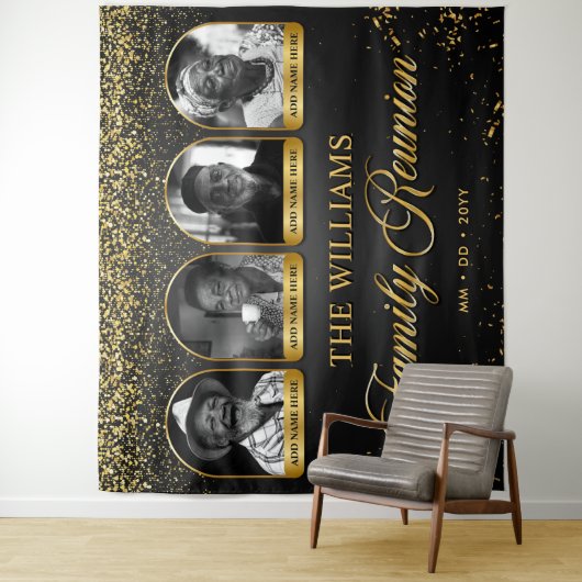 Op maat gemaakte familiebanner, 4 foto's Zwart Gou Wandkleed (In situ)