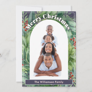 Op maat gemaakte familiefoto Elegant botanisch Ker Feestdagenkaart