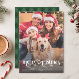 Op maat gemaakte familiefoto kalligrafie script Ke Feestdagenkaart