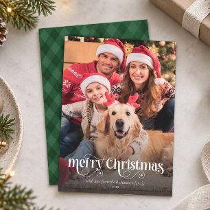 Op maat gemaakte familiefoto kalligrafie script Ke Feestdagenkaart