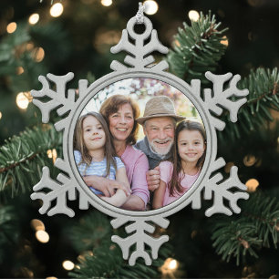 Op maat gemaakte familiefoto Kerstmis Tin Sneeuwvlok Ornament