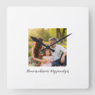 Op maat gemaakte familiefoto met gepersonaliseerd vierkante klok