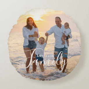 Op maat gemaakte familiefoto naam huisdecoratie ca rond kussen