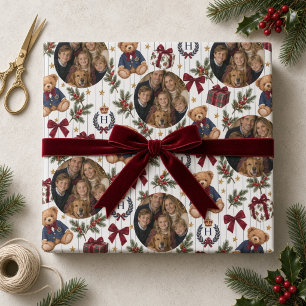 Op maat gemaakte familiefoto preppy teddybeer Kers Cadeaupapier