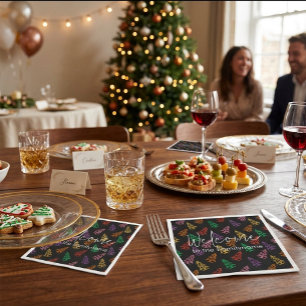 Op maat gemaakte familienaam Kerstboompatroon Servet
