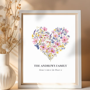 Op maat gemaakte familienaam Wilde bloem Hart Post Poster