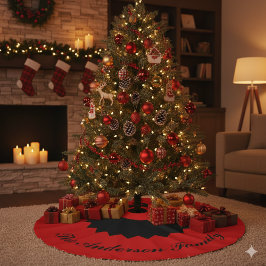 Op maat gemaakte familienaam Zwarte Rode Kerstboom Imitatie Linnen Kerstboom Kleed